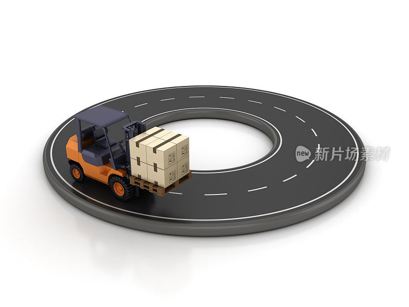 环线道路与叉车- 3D渲染